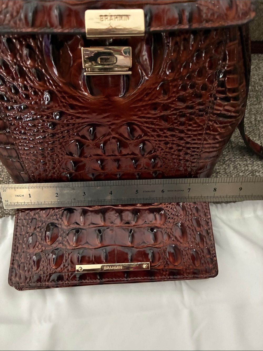 Brahmin Dark Brown Croc-Embossed Leather Crossbody with Matching Wallet - Picture 7 of 10